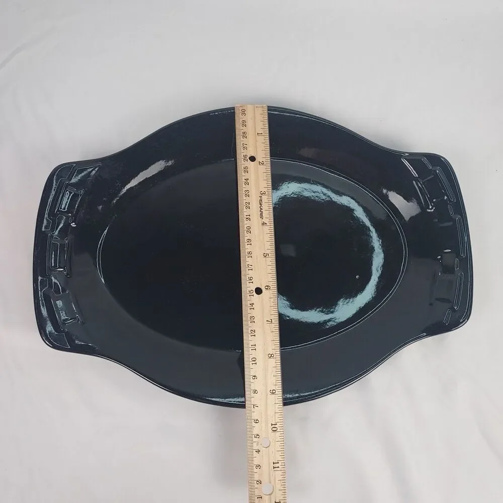 Longaberger Pottery Black Oval Serving Platter Handled USA Woven Traditions